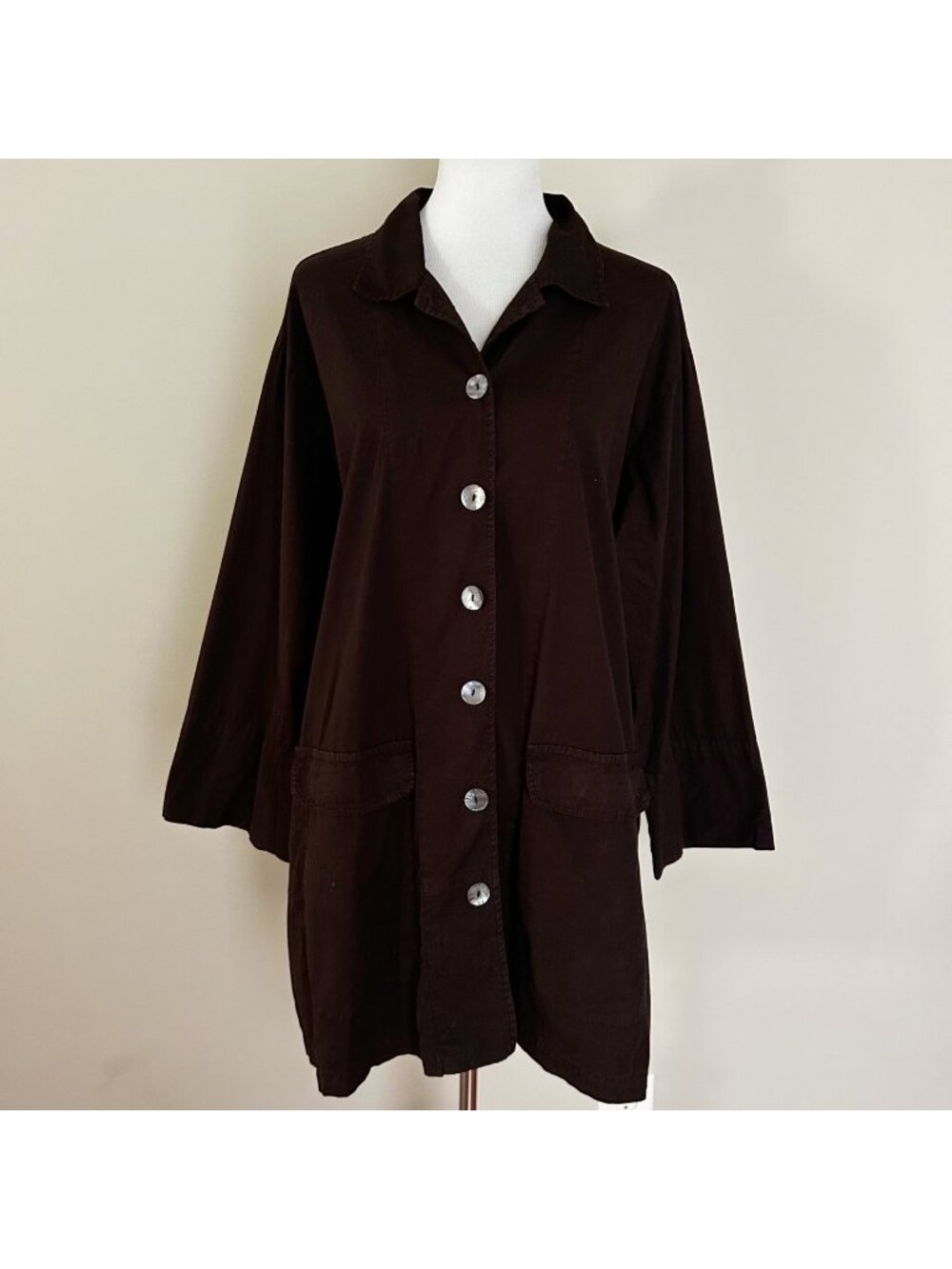 Eleven Stitch Design Chocolate Brown Lightweight Jacket Lagenlook Size Medium Wo